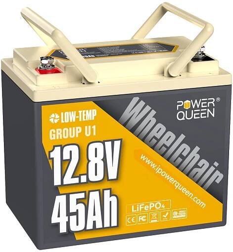 Lithiová baterie Power Queen 12V 45Ah LiFePO4 BMS pro invalidní vozík mobilní skútr