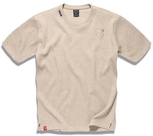 Pánské tričko UNCS, béžové, krátký rukáv, strukturovaný materiál, minimalistický design, pohodlné a odolné, streetwear styl.