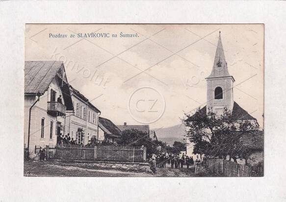 SLAVÍKOVICE NA ŠUMAVĚ RU Loučim KOSTEL NÁVES Dlažov Domažlice KLATOVY - Pohlednice místopis