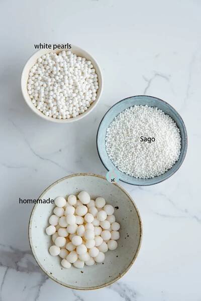 different size of white boba pearls