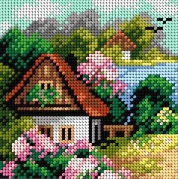 Tištěná předloha pro výšivku - 15 x 15 cm - Jarní dům