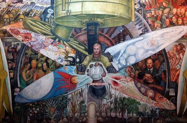 Diego Rivera, Man, Controller of the Universe, 1934, fresco, 4.85 x 11.45 m (Museum of the Palace of Fine Arts, Mexico City; photo: Steven Zucker, CC BY-NC-SA 2.0)