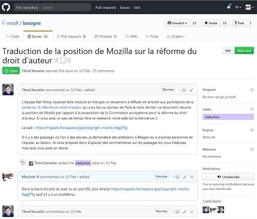 Issue GitHub pour une traduction