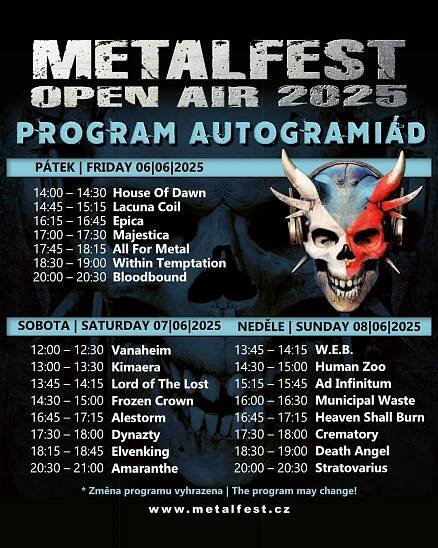 Plzeňský METALFEST je tady už za měsíc! Zveřejňujeme program AUTOGRAMIÁD! | Metalfest Open Air