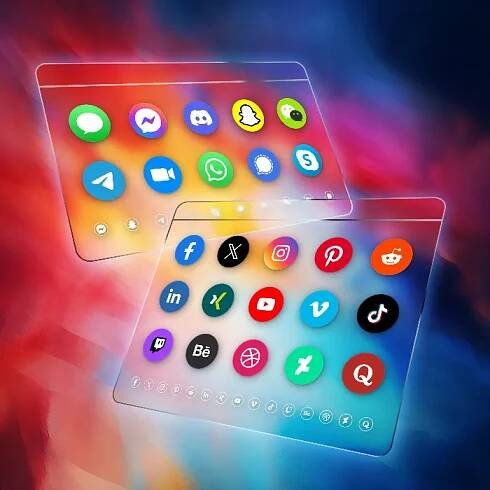 Ikony a symboly: sociální média a messengery - vektorové grafiky.