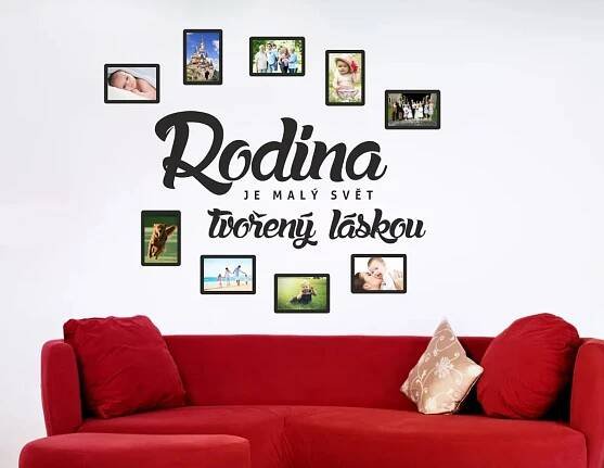Samolepky na zeď - nápis Rodina s Fotorámečky