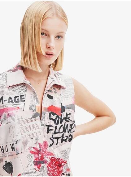 Desigual Růžovo-bílé dámské vzorované šaty Desigual Loa