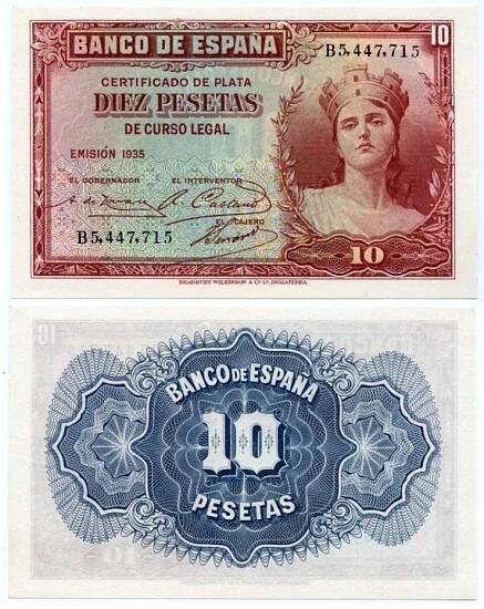 ŠPANĚLSKO 10 PESET 1935 P-86 UNC/UNC-