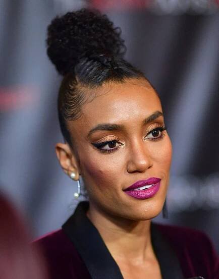 Annie Ilonzeh with a French-braided curly bun at the 2017 'Til Death Do Us Part' Atlanta screening 