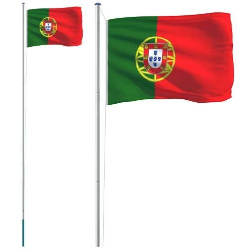 VidaXL Vlajka Portugalska a stožár 6,23 m hliník