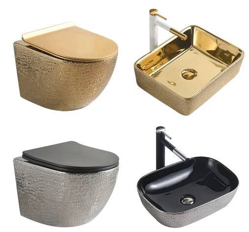 Tankless Wall Hung Sanitary Ware WC Wall Mounted Bathroom Two Pieces Water Closet Gold Toilet Set