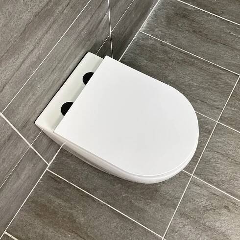 Halle Back to Wall WC Pan with Matt Black Cover Caps & Soft Close Seat