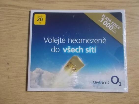 Mobilní SIM karta originál nepoužitá O 2 Zlatá edice