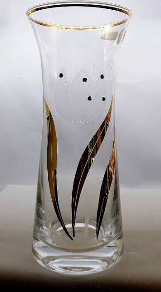 LsG-Crystal sklo Váza broušená/ rytá SWAROVSKI krystal zlacená květina s rosou Wa-717 260 x 155 mm 1 Ks.