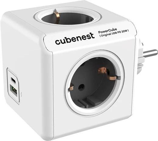 Cubenest Powercube Original USB PD 20W, A+C, 4x zásuvka, bílá/šedá - Schuko