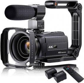 4K videokamera s mikrofonem, VAFOTON 48MP vlogovací kamera pro youtube 16x zoom 3.0 tou