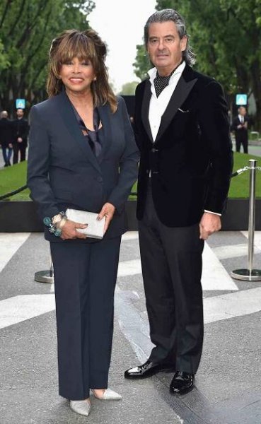 Tina Turner and Erwin Bach attend the Giorgio Armani 40th Anniversary Silos Opening And Cocktail Reception on April 30, 2015 in Milan, Italy