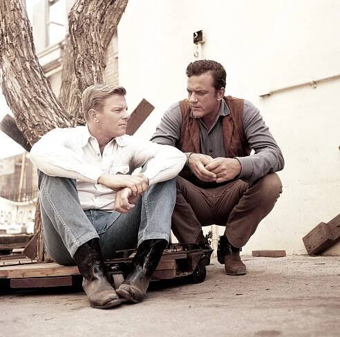 TV star brothers, from left, Peter Graves (FURY), James Arness (GUNSMOKE), ca. late 1950s (photo by Gene Trindl)