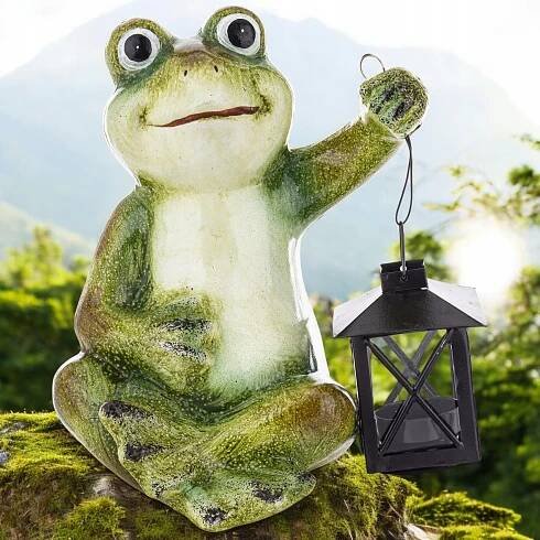 Zahradní figurka žába s lampionem žabka 22 cm, dekorativní Výška výrobku 22 cm
