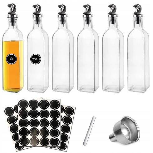 Láhev na dávkovač octového oleje, láhev s nálevkou 250 ml - 6 kusů