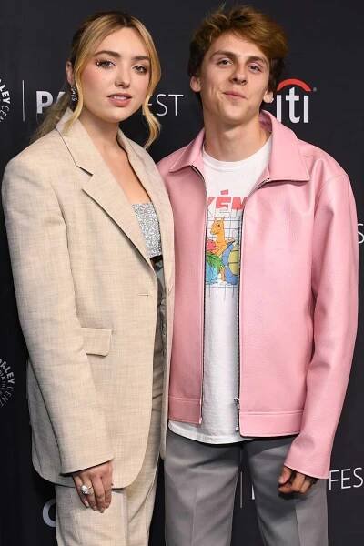 Peyton List and Jacob Bertrand attend the 39th Annual PaleyFest LA - "Cobra Kai" at Dolby Theatre on April 08, 2022 in Hollywood, California.