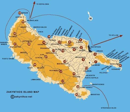 Zakynthos - mapa | Řecko v detailech 