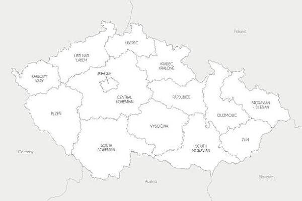 vektorová mapa česka nebo české republiky s regiony a administrativním členěním a sousedních zemí a teritorií. upravitelné a jasně označené vrstvy. - hradec králové region stock ilustrace