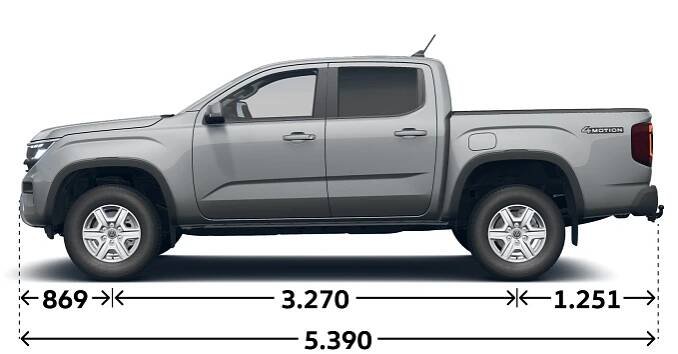 VW Amarok Life Gesamtlänge und Länge des Radstand und der Überhänge