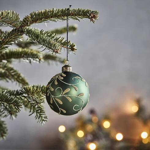 Skleněná vánoční ozdoba Flori Green – set 4 ks