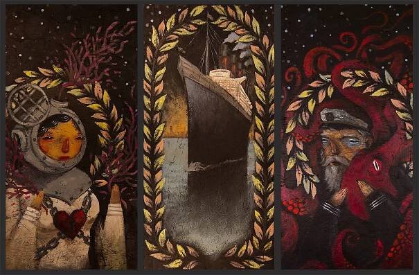 tom keating triptych painting brooklyn new york art artist portland wayfarers