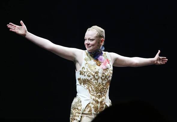 Sarah Snook taking a bow at the curtain call for "The Picture of Dorian Gray."