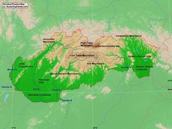 mapa Slovenska fyzické