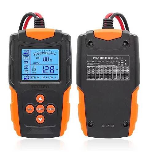 FOXSUR 12V 24V Tester autobaterií 12V/24V analyzátor baterií FBT-200 pro mokré/GEL/SLA/zaplavené/EFB/olověné/AGM