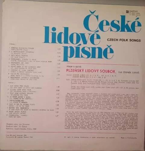📙 České Lidové Písně = Czech Folk Songs - Plzeňský Lidový Soubor (1979, Panton)