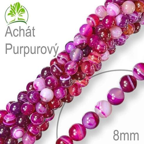 Korálky z minerálů Achát Purpurový přírodní minerál. Velikost pr.8mm. Balení 10Ks.