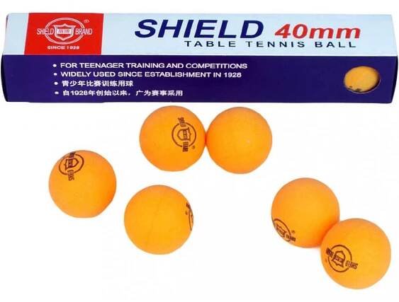 Míčky na stolní tenis ping pong Shield oranžové set 6ks 4cm krabička