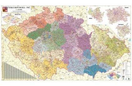 ČR - obří nástěnná mapa PSČ 240 x 135 cm (Provedení černý, Varianta hliníkový rám)