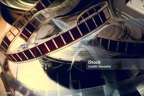 Starý film s filmem v roli. - Bez autorských poplatků Jít do kina Stock fotka