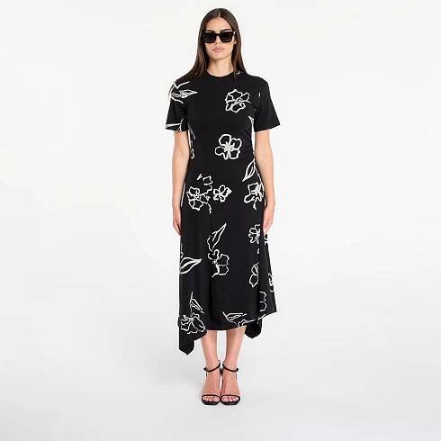 Šaty Desigual Asymmetrical Dress With Floral Patterns Black XS