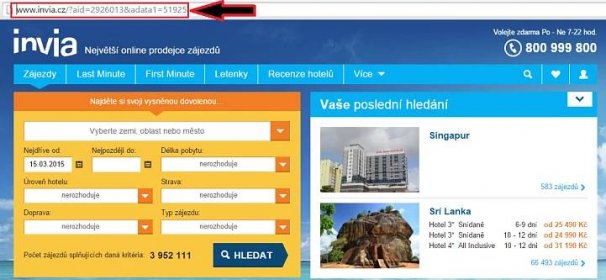 Prokliknutí z plnapenezenka.cz je vidět ve vyhledávači - v tuto chvíli se vám peníze načtou do účtu