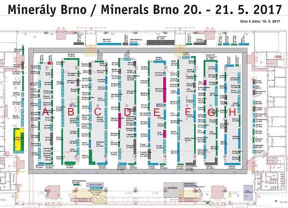 Plánek veletrhu a seznam vystavovatelů Minerály Brno květen 2017 - Minerály Brno - Veletrhy Brno