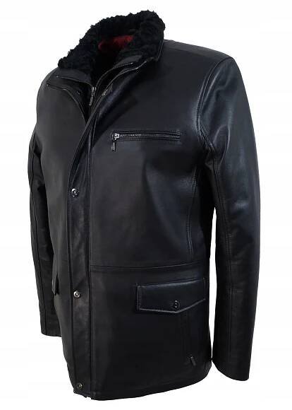 ZIMNÍ pánská kožená bunda černá ELEGANTNÍ XL DLOUHÁ 52 ZATEPLENÁ NOVÁ Druh parka