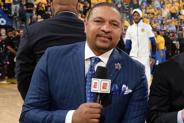 Announcers Mark Jackson, Jeff Van Gundy and Mike Breen of ESPN look on prior to Game One of the 2018 NBA Finals between the Golden State Warriors and Cleveland Cavaliers on May 31, 2018 at ORACLE Arena in Oakland, California