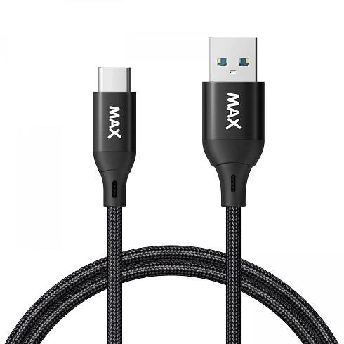 MAX kabel USB 3.0 - USB-C, 1 m, opletený, černý (UCC1B)