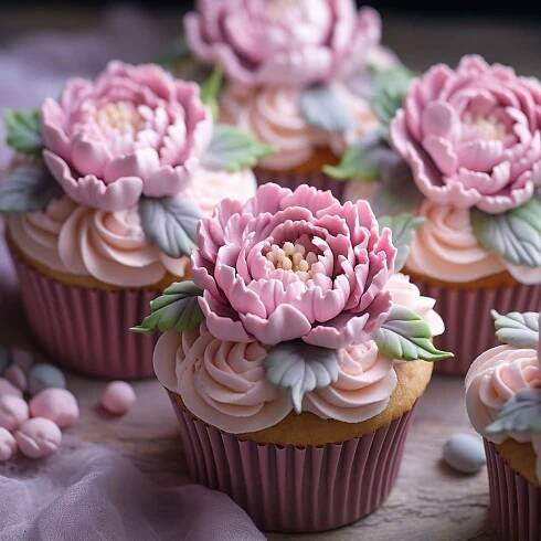 cupcakes decorated with pink frosting and flowers