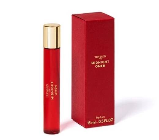 Small red perfume bottle, golden cap and packaging