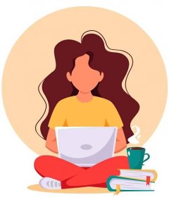 Download Woman working on laptop. Freelance, remote working, online studying, work from home. Vector illustration. for free