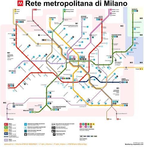Mapa milánského metra (Milánská metropolitní síť)