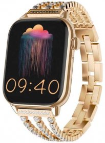 Chytré hodinky Madvell Pulsar s bluetooth voláním a EKG pudrová zlatá s pudrovým zlatým kovovým řemínkem Zira