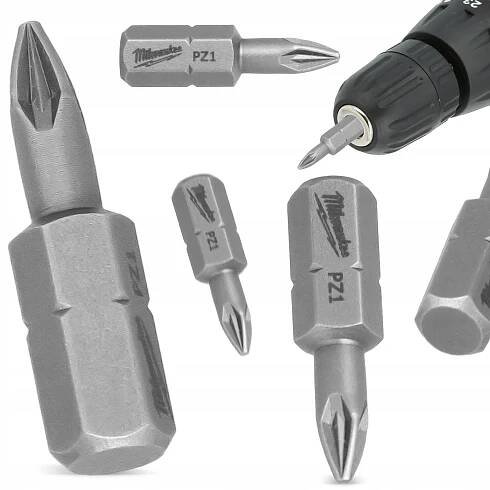 BIT MILWAUKEE šroubováky PZ1 25 mm MAGNETICKÁ koncovka POZIDRIV Hrot KRÁTKÝ